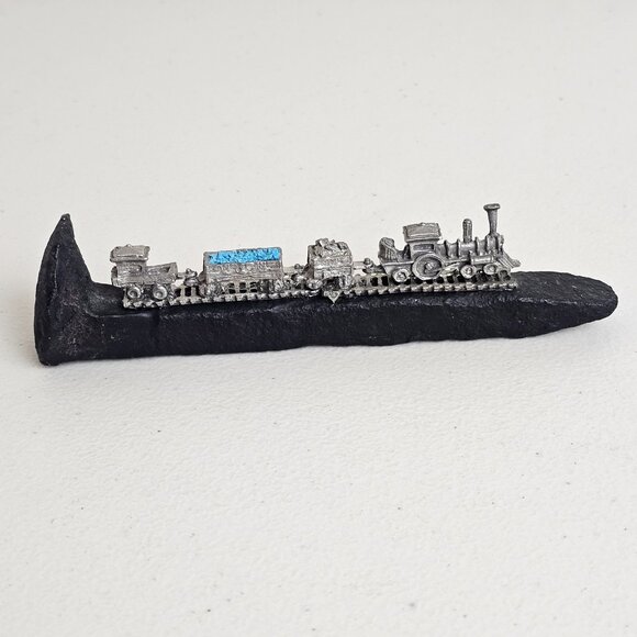 Other - Vintage Railroad Spike Train Sculpture Pewter Mini Train Locomotive Ore Car Deco